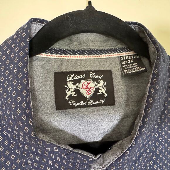 Lions Crest by English Laundry Men’s Short Sleeve Shirt 2X Navy Blue - Picture 2 of 4